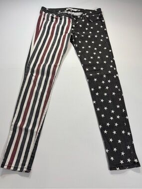 Frankie B. Two-Pattern Star & Stripe Skinny Jeans - Black, White & Burgundy